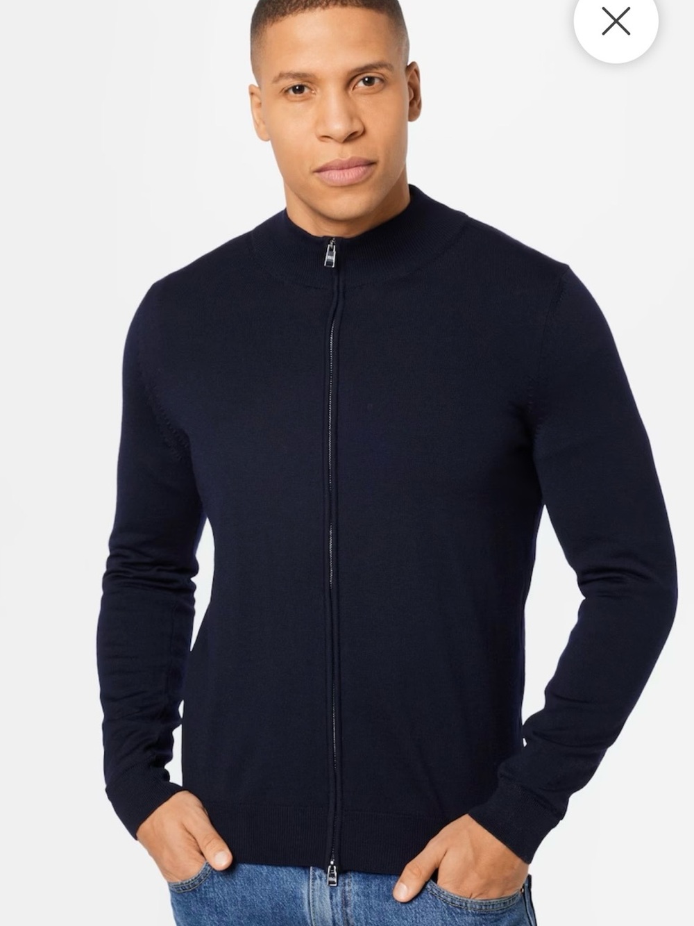 Hugo Boss Full-Zip Mock Neck Wool Cardigan Sweater - Navy Blue